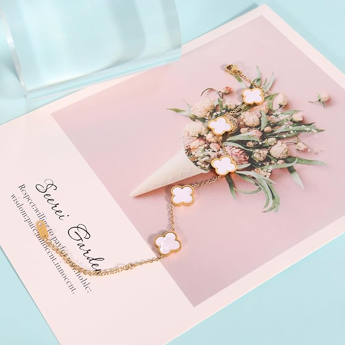 3PC Clover Bracelets Set 18k Gold Plated Lucky Clover Bracelet Women Adjustable Link Bracelets Cute Gold Jewelry