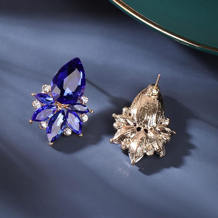 Vintage Rhinestone Earrings Fancy Crystal Cluster Drop Earrings Art Deco Earrings for Women