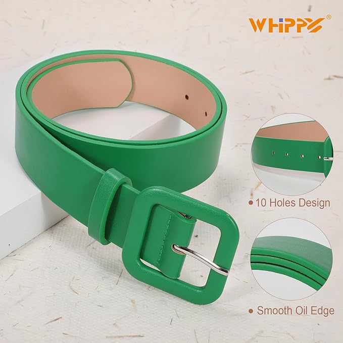 WHIPPY Women Leather Belt Candy Color Fashion Square Buckle Belt Ladies Belt for Jeans Pants Dresses