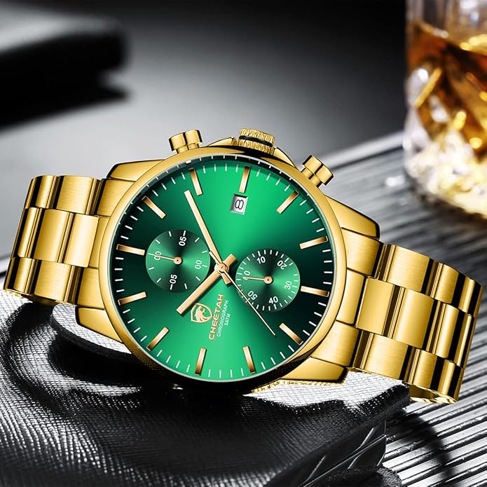 GOLDEN HOUR Fashion Business Mens Watches with Stainless Steel Waterproof Chronograph Quartz Watch for Men, Auto Date