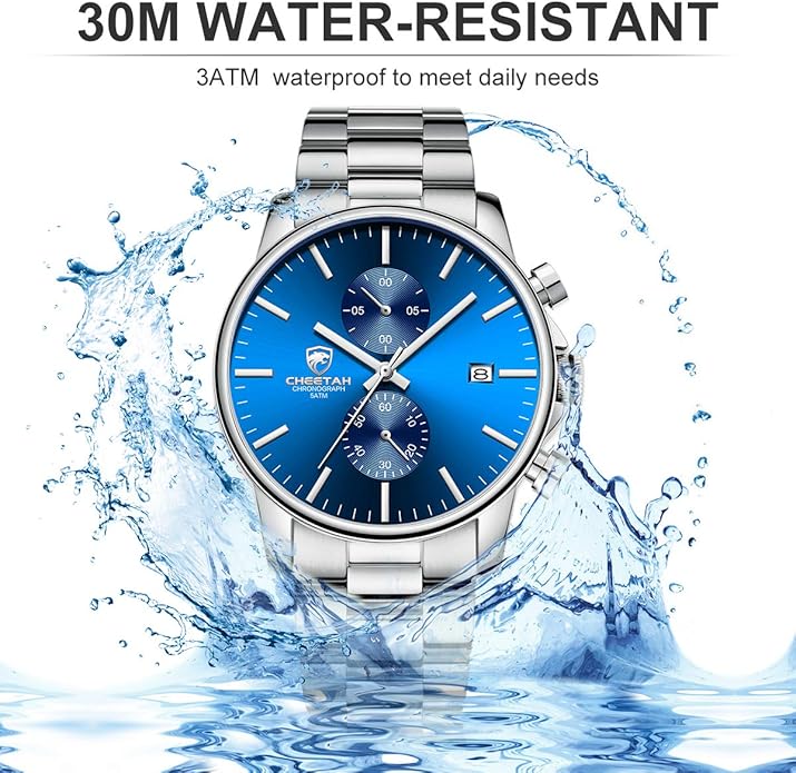 GOLDEN HOUR Fashion Business Mens Watches with Stainless Steel Waterproof Chronograph Quartz Watch for Men, Auto Date