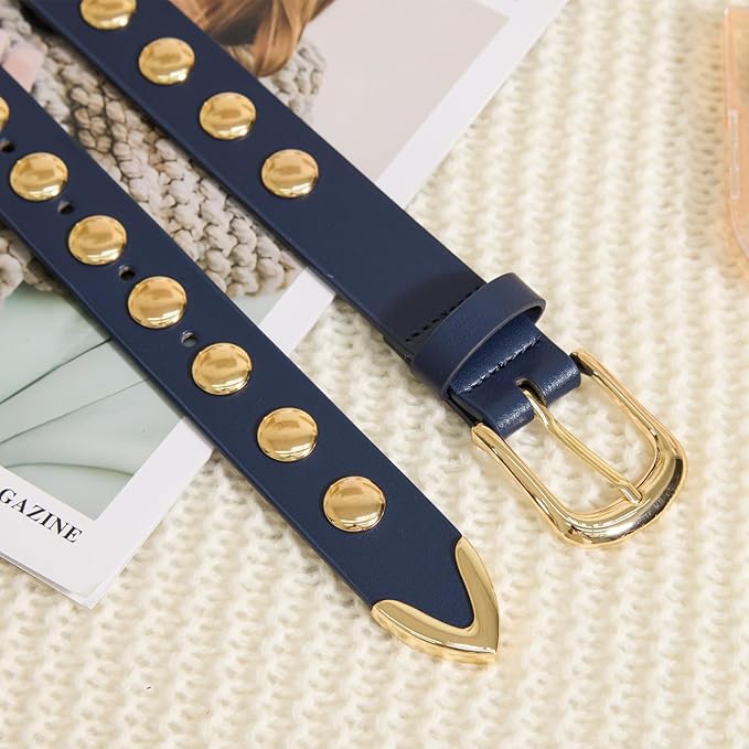 VATAN Women Leather Belt for Jeans Dresses Pants Fashion Ladies Casual Waist Belt with Gold Buckle