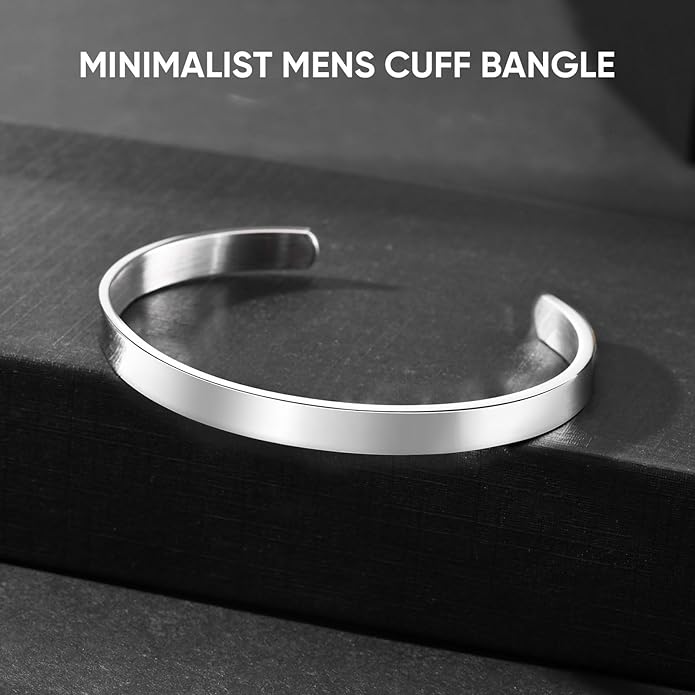 MEALGUET Stainless Steel Mens Cuff Bracelet : Minimal Cool Silver/Black/Gold Plated Open Metal Cuff Bangle Bracelets for Men,Mens Bracelet Jewelry Gift