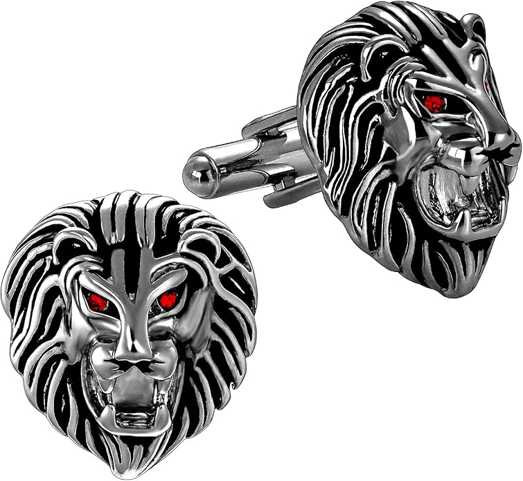 HAWSON Vintage Lion Head Cufflinks for Men with Gift Box, Gold Silver Black Tone Cuff Links for Men's Dress Shirts and French Cuff Shirts, Mens Personalized Jewelry or Accessories Unique
