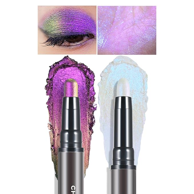 CHARMACY Multichrome 2 in 1 Cream Eyeshadow Stick, Waterproof Eye Brightener Highlighter Stick Makeup, High Pigmented, Smudge-Proof, Vegan & Cruelty-Free (#901)