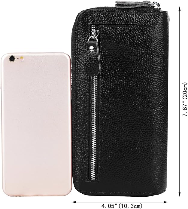 YALUXE Real Leather Zip Around Wallet RFID Blocking Wristlet Handbag Purse Clutch with Double Zipper Pockets