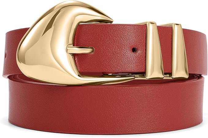 XZQTIVE Women's Leather Belts for Jeans Dress Pants Black Brown Belts for Women Ladies Waist Belts with Gold Buckle