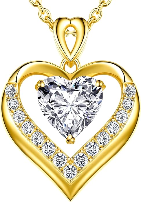 Beam & Bask 2-3 Ct Moissanite Double Heart Pendant Necklaces for Wife, 18K Gold Plated S925 Silver Jewelry for Women Girlfriend Mom Her on Anniversary Birthday