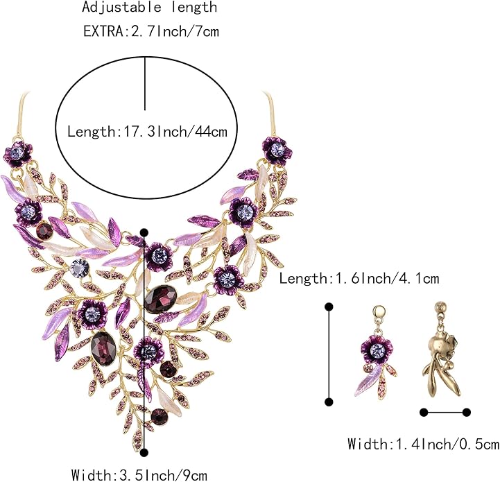BriLove Wedding Bridal Leaf Cluster Jewelry Set for Women Crystal Flower Enamel Statement Necklace Dangle Earrings