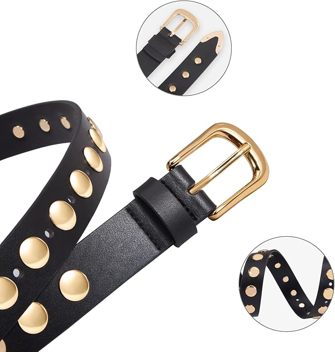 VATAN Women Leather Belt for Jeans Dresses Pants Fashion Ladies Casual Waist Belt with Gold Buckle