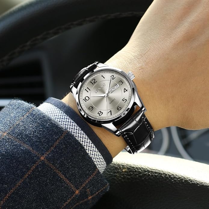 Watches for Men Luxury Analog Waterproof Classic Leather Large Face Simple Easy Read Quartz Minimalist Dress Day Date Quartz Mens Watches
