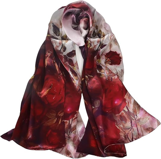 100% Mulberry Silk Scarf for Women Neck Oblong Headscarves Long Floral Print Lightweight Silk Wraps Shawls 67"*20"
