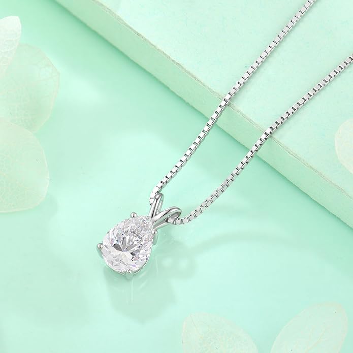 STARCHENIE Moissanite Pendant Necklace for Women D Color VVS1 1.25CT Moissanite Necklace Pear Cut 925 Sterling Silver 18K White Gold Plated Jewelry