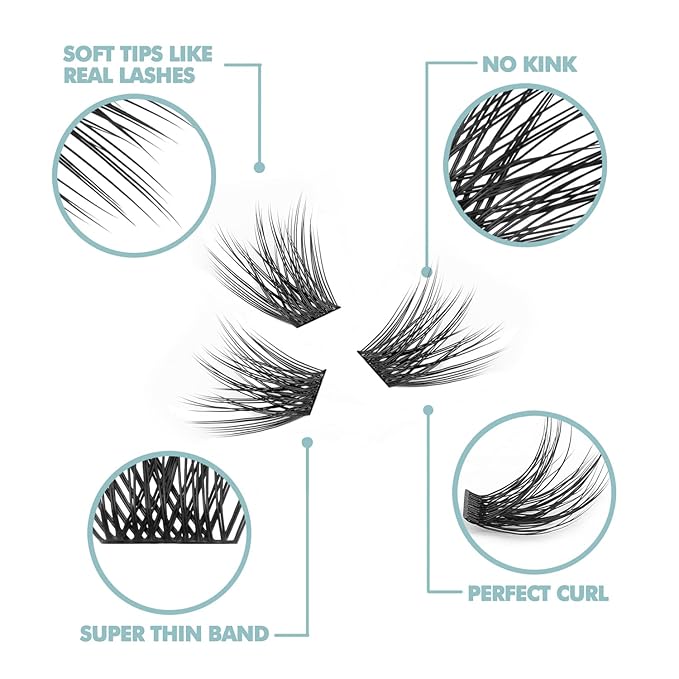 DIY Eyelash Extension, 3D Effect Glue Bonded Band Individual Lash 48 Clusters Volume Lashes Set, Home Eyelash Extension, C curl Lashes Pack 10MM-Volume-48 Clusters