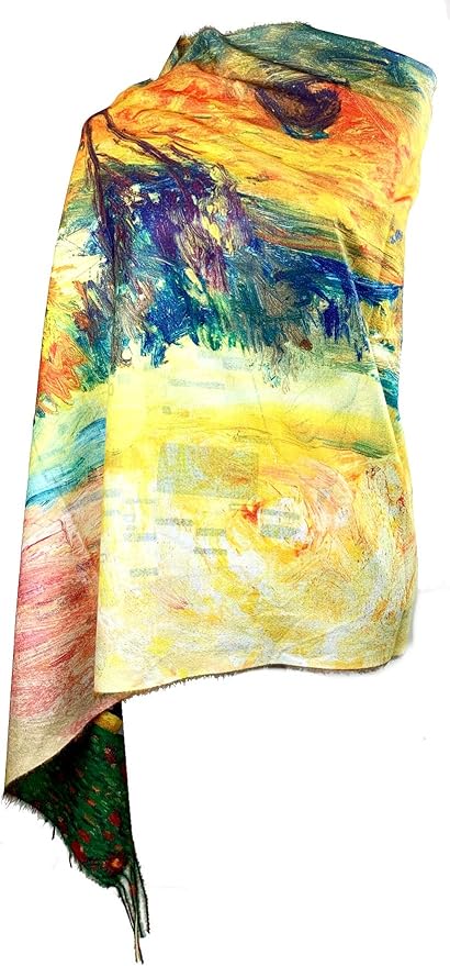 Plum Feathers Super Soft Cashmere Feel Double Sided Reversible Art Shawl Scarf Van Gogh Monet Klimt Inspired