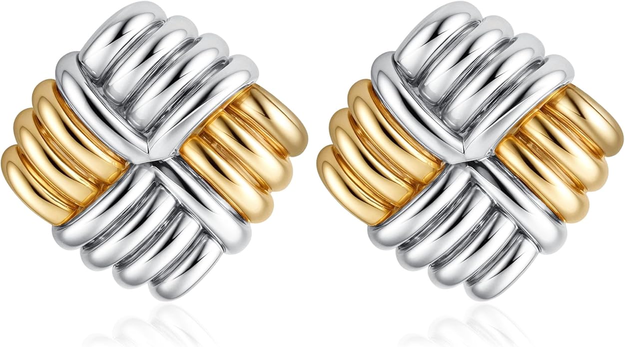 ORAZIO Chunky Gold Plated Knot Earrings for Womens Trendy 925 Silver Statement Lightweight Dangle Drop Hypoallergenic Large Geometric Stud Earring Jewelry for Women