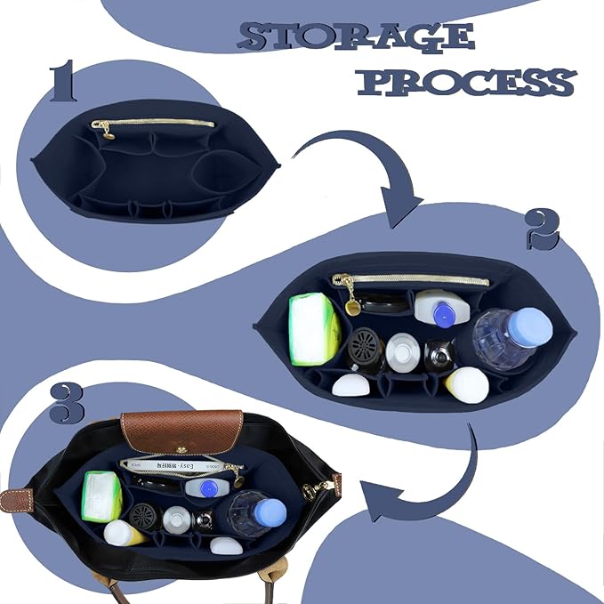 Lckaey Felt Organizer Insert for Longchamp Le Pliage Handbag Women Purse organizer 1012-25Dk blue-M