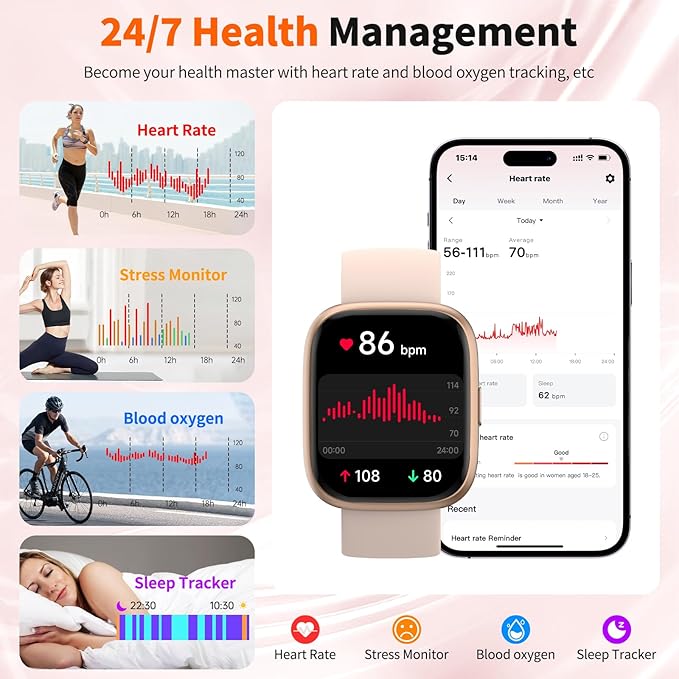 2025 Upgraded Smart Watch Alexa Built-in【1.83" HD Touchscreen】【BT5.3 Call, 100+ Sports Modes & IP68 Waterproof】 Fitness Tracker 24/7 Heart & Sleep Monitor for Android iOS Men Women