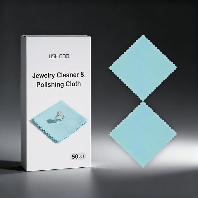 50PCS Silver Cleaning Cloth Suitable for Jewelry Cuffs Polishing Cleaner for Sterling Silver Gold Platinum Copper Silverware, Long-Lasting, Cost-Effective, and Small Easy to Carry- Aqua Blue