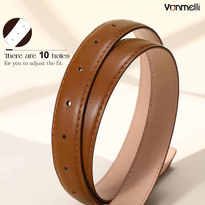 VONMELLI Womens Thin Leather Belt for Jeans Pants Dress Fashion Skinny Belt with Gold Buckle for Women
