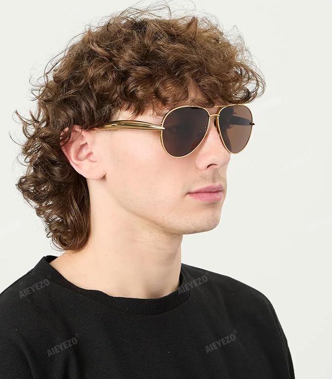 AIEYEZO Gold Aviator Sunglasses for Women Men Oversized Thick Frame Sun Glasses Fashion Retro Sardine Pilot Shades