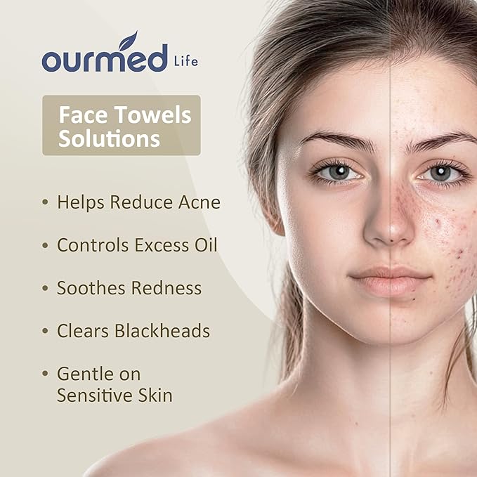 Ourmed Life Face Towels, Disposable Biodegradable Facial Towels for Sensitive Skin, Lint- free Face Wipes for Washing Face, Skincare and Makeup Remover, Dry Wipes, 10"×12" Extra Large, 50 Count