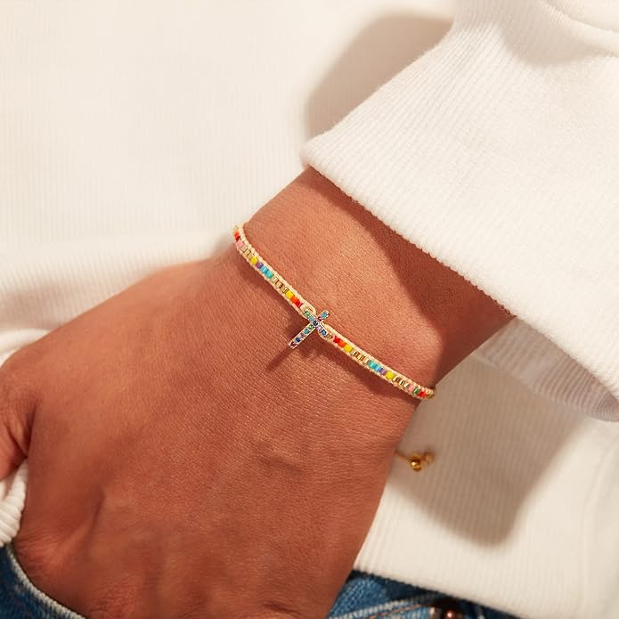 STORYJEWELLERY Christian Gifts for Women, Religious Confirmation and Baptism Gifts, Cross Bracelet for Women, Easter Gift, Encouragement Presents, Christian Jewelry