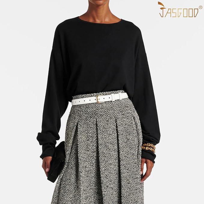 JASGOOD Women Leather Belt Fashion Ladies Skinny Leather Waist Belt for Pants Jeans Dress with Gold Buckle