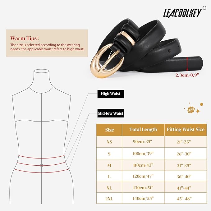 2 Pack Women Leather Belts for Jeans Dress Fashion Ladies Belt with Gold Silver Buckle