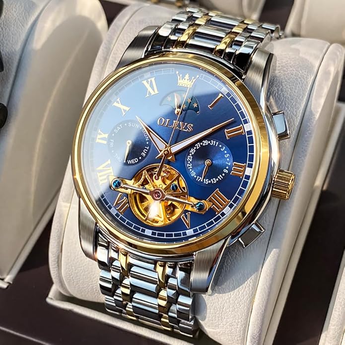 OLEVS Watches Men Waterproof Luxury Big Face Mens Watch Stainless Steel Quartz Analog Dress Watches for Men Luminous Multifunction Man Watch Relojes De Hombre