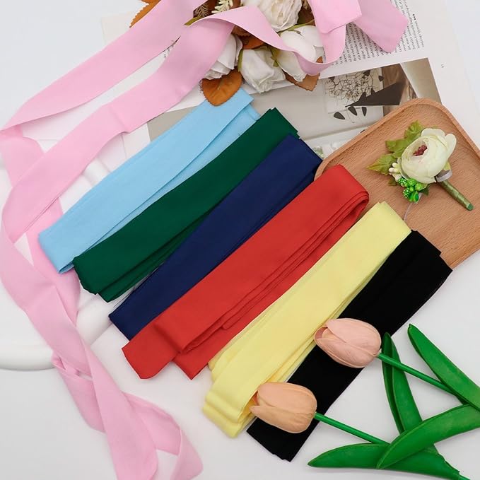 Long Satin Neckerchief Versatile Ribbon Tie Neck Scarf Solid Color Skinny Womens Tie