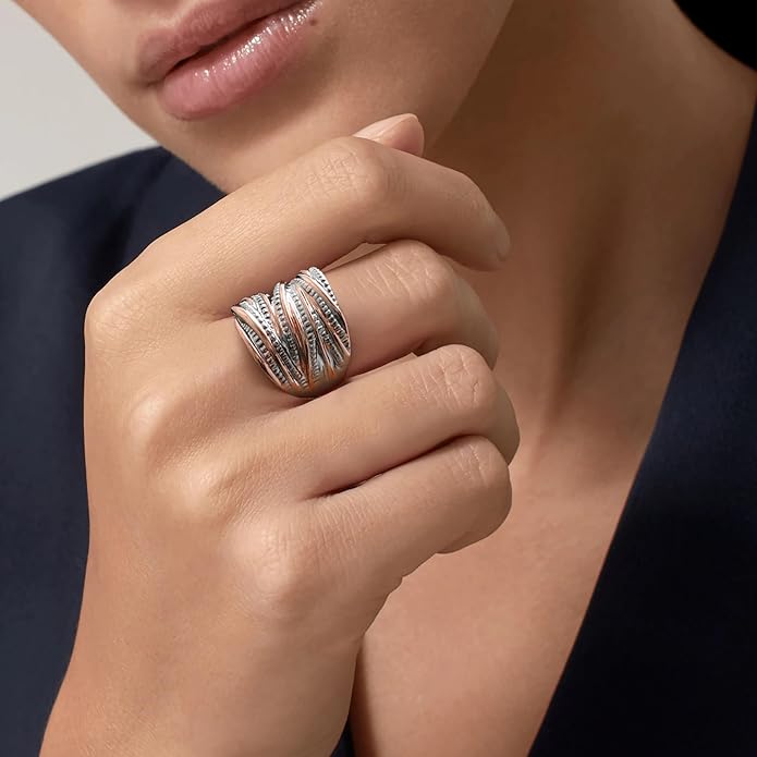 Mytys 2 Tone Intertwined Crossover Statement Ring Fashion Chunky Band Rings for Women Wide Index Finger Rings Costume Jewelry