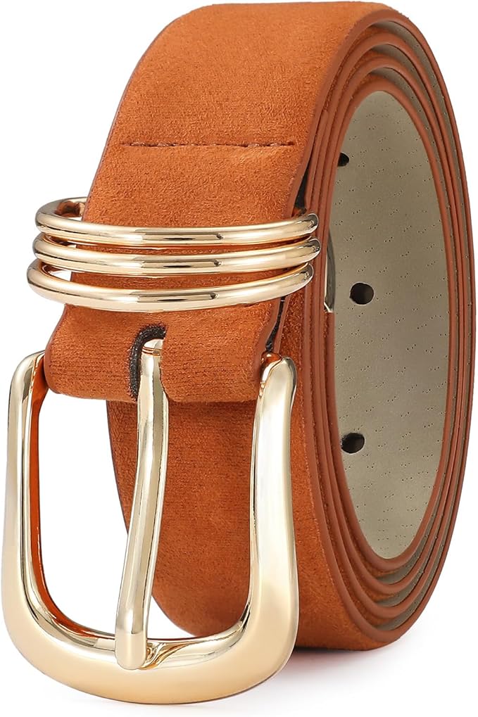 Women's Leather Belts with Gold Buckle Fashion Leather Waist Belt Elegant Ladies Belts for Jeans Gifts for Women