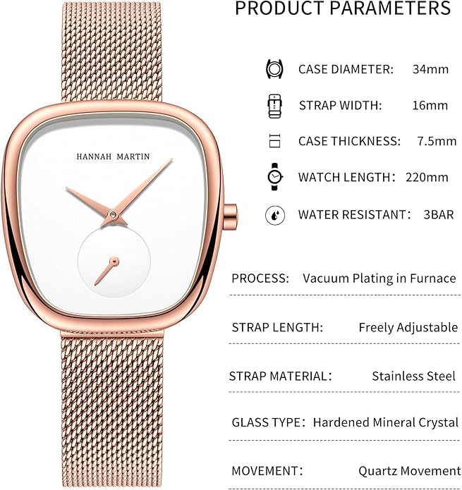 HANNAH MARTIN Watches for Women Waterproof Ladies Analog Quartz Wrist Watches Stainless Steel Band Fashion Dainty Female Watch Luxury Bracelet Diamond