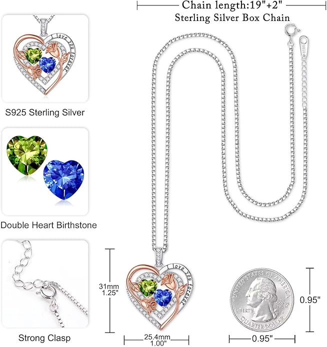 Iefil Mothers Day Gifts for Wife - Sterling Silver Birthstone Necklace Birthday Gifts for Her Wife