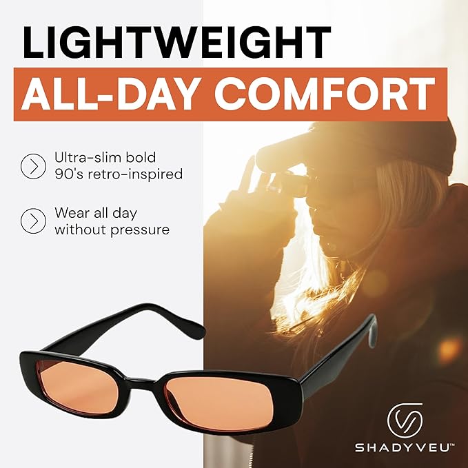 ShadyVEU Slim Classic Rectangular Sunglasses UV Protection 90’s Vintage Small Wide Retro Frame Fashion Shades