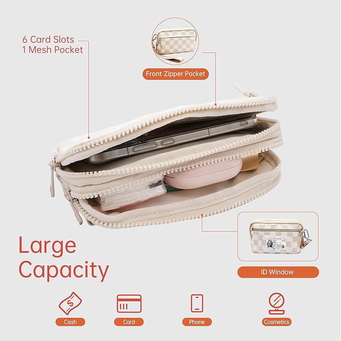 Wristlet Wallets for Women Checkered Nylon Quilted Wallet Travel Crossbody Bags with 4 Zippers Coin Card Phone Holder