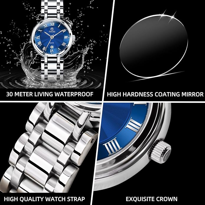 Gold Silver Two Tone Women Stainless Steel Watch Small Wrist ElegantDress Watch for Women Fashion Luxury Waterproof Day Date Analog Quartz Ladies Watches