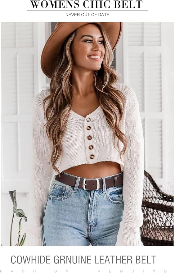 VONMELLI 2 Packs Women Leather Belts for Jeans Fashion Leather Ladies Waist Belt