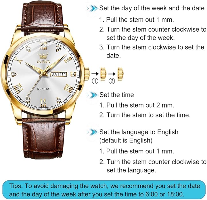 OLEVS Men's Simple Watch with Day and Date, Stainless Steel Analog Quartz Watches for Men, Classic Luminous Hands Men's Dress Watches, Black/White/Blue Dial