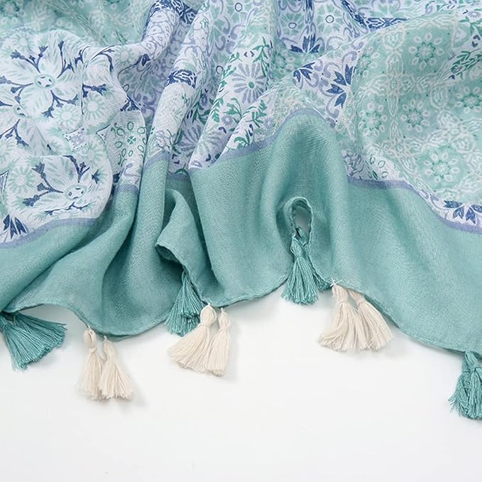 Yeieeo Boho Scarf for Women Lightweight Floral Printed Scarf Fall Winter Fashion Fringed Shawl