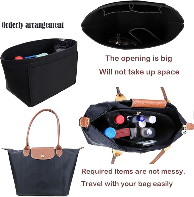 Lckaey Purse Organizer Insert for Le Pliage Handbags Insert Organizer- Felt Organizer 1012black2-M