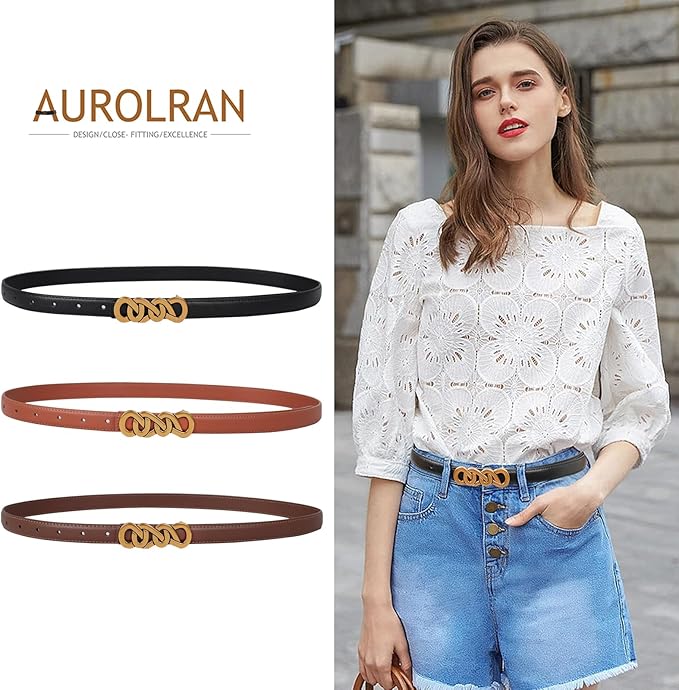 Women's Fashion Classic Metal Buckle Leather Belt with Jeans Dress