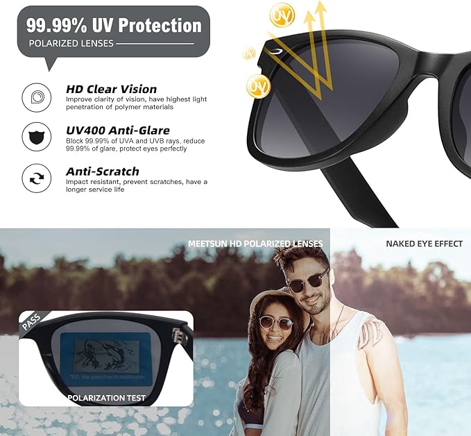 MEETSUN Polarized Sunglasses for Women Men Classic Retro Square Frame Driving Sun Glasses UV Protection