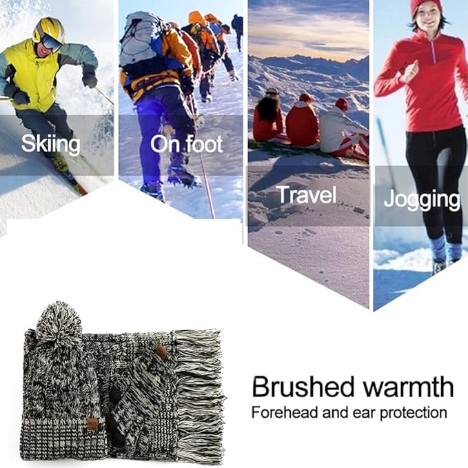 Winter Hat Scarf Gloves Set for Women Womens Knit Warm Hat Beanie Long Scarf Touchscreen Gloves Skull Caps Neck Scarves