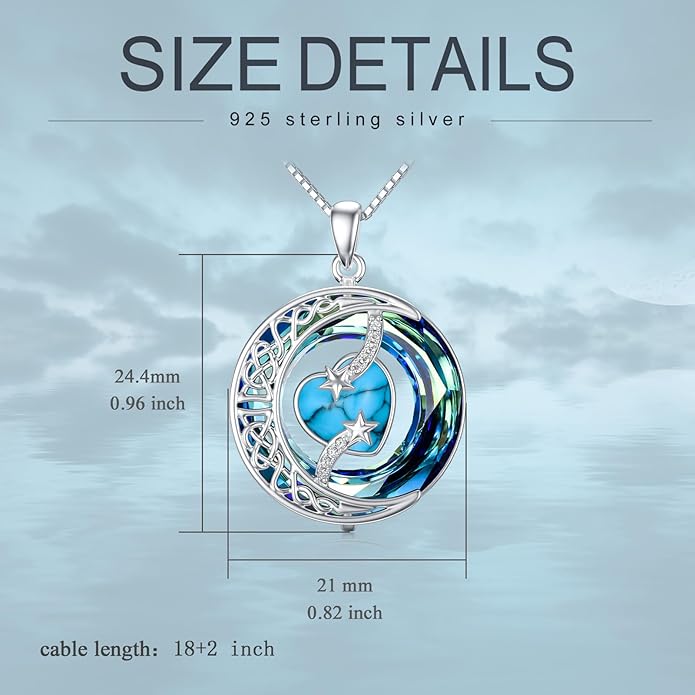 TOUPOP Birthstone Necklace 925 Sterling Silver Moon and Star Pendant with Blue Crystal Celtic Moon Jewelry Birthday Valentines Day Gifts for Women Mom Wife Her