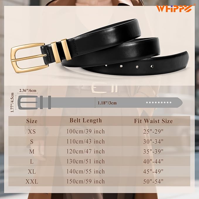 WHIPPY Women's Leather Belts for Jeans Pants Fashion Ladies Belt Gold Buckle Belts for Women