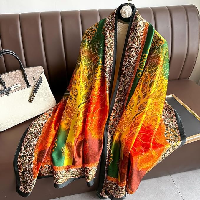 YOUR SMILE Large Mulberry Silk Feeling Long Stain Scarf Lightweight Sunscreen Shawls Wraps for Women