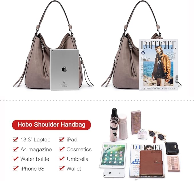 Realer Hobo Crossbody Bags for Women Designer Faux Leather Hobo Handbags Retro Large Size Shoulder Bag Bucket Purse
