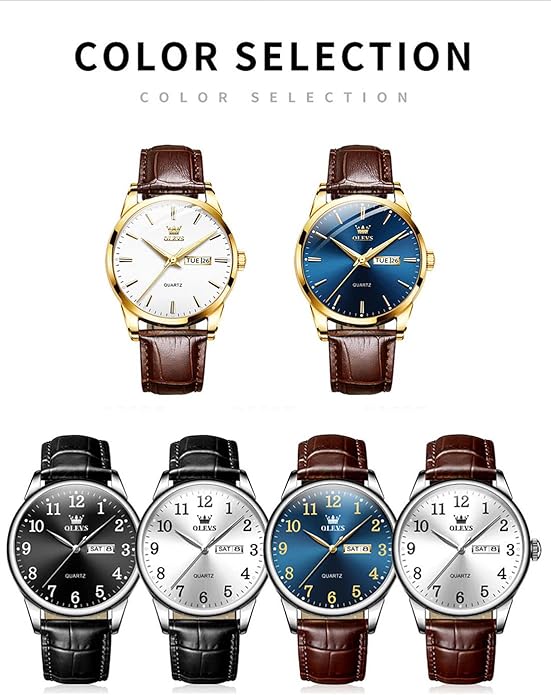 OLEVS Mens Watches, Casual Leather Watches for Men Easy to Read Quartz Number Watch with Date Waterproof Blue/Black/Silver Face Men's Wrist Watches…